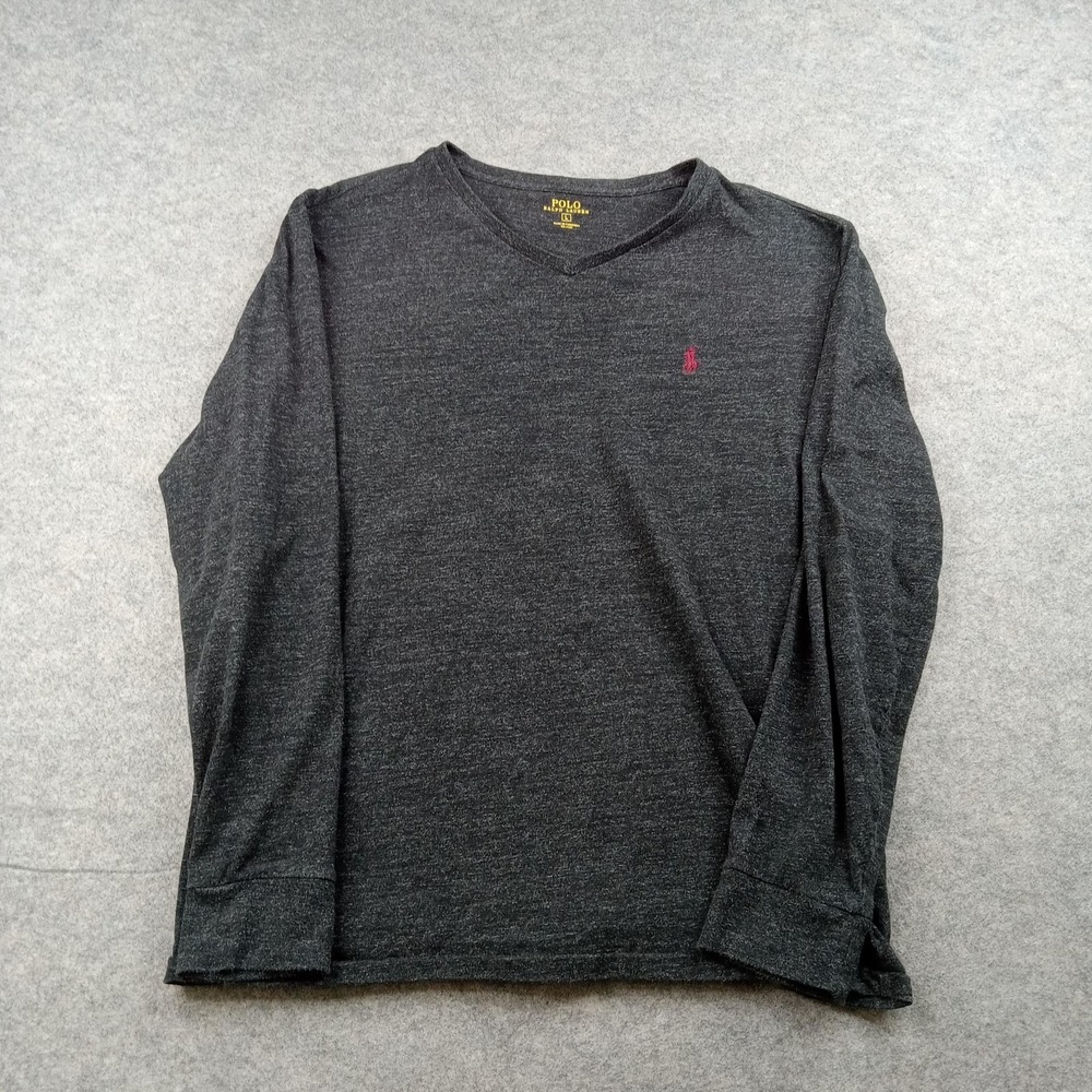 Polo Ralph Lauren Shirt Mens Large Gray Long Sleeve V Neck Cotton Tagless Tee